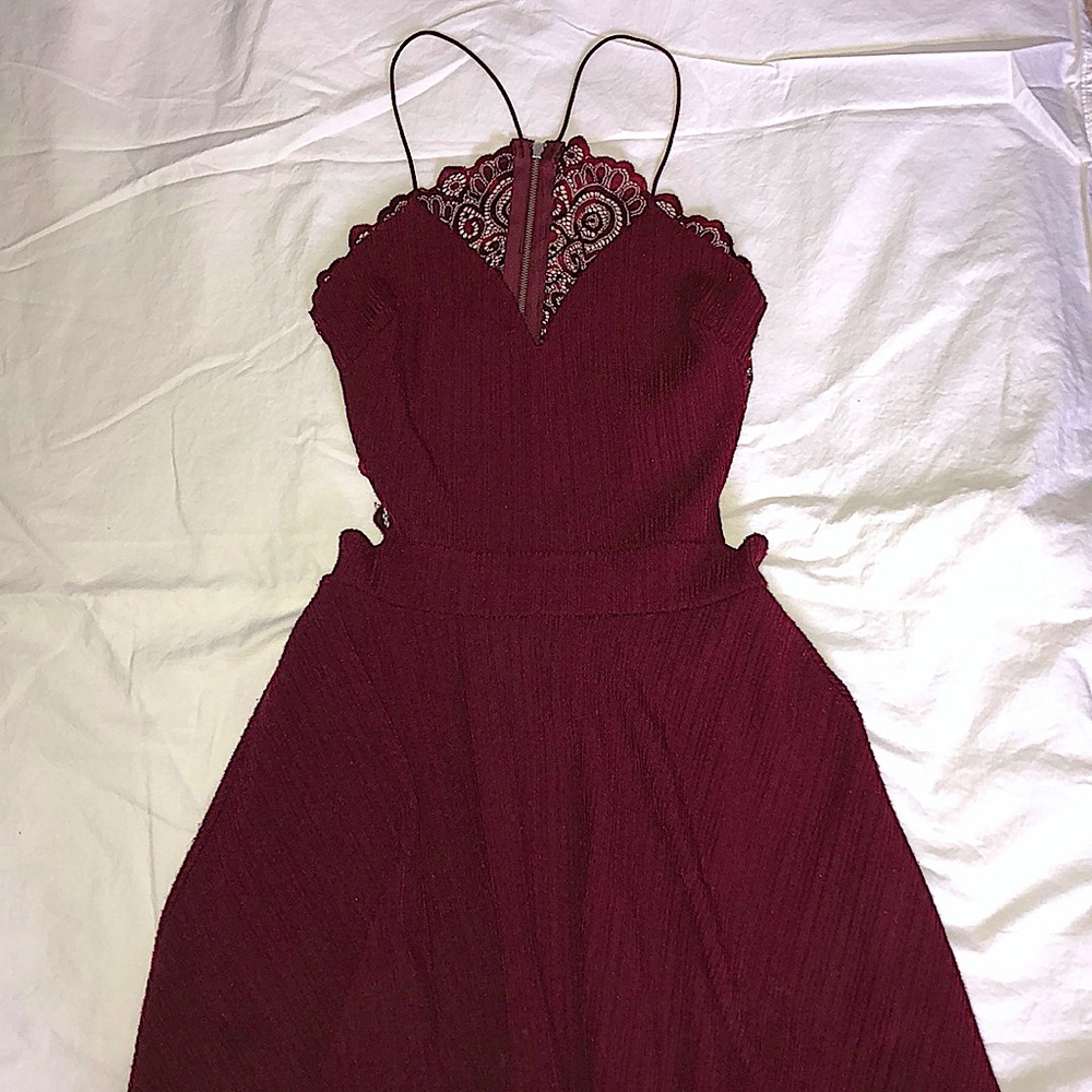 Burgundy Dress w/ Lace Zip Up Back